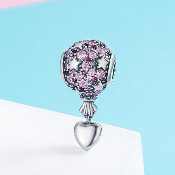 Pink Confession Balloon Sterling Silver Zircon CZ Bead Charm Bracelet Necklace