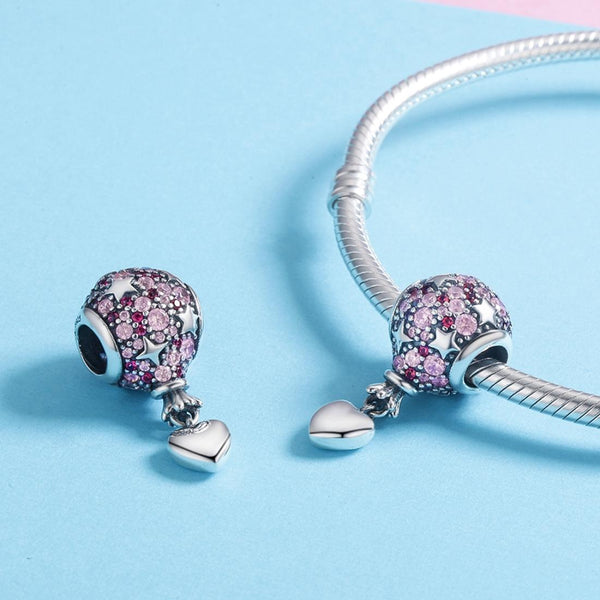 Pink Confession Balloon Sterling Silver Zircon CZ Bead Charm Bracelet Necklace