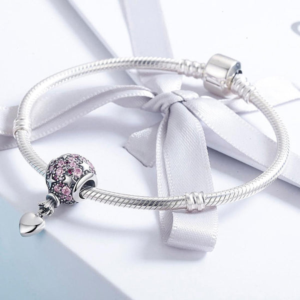 Pink Confession Balloon Sterling Silver Zircon CZ Bead Charm Bracelet Necklace