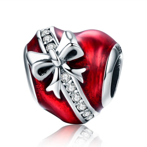 Love Heart Bow Enamel Sterling Silver Bead Charm Pendant Bracelet Necklace