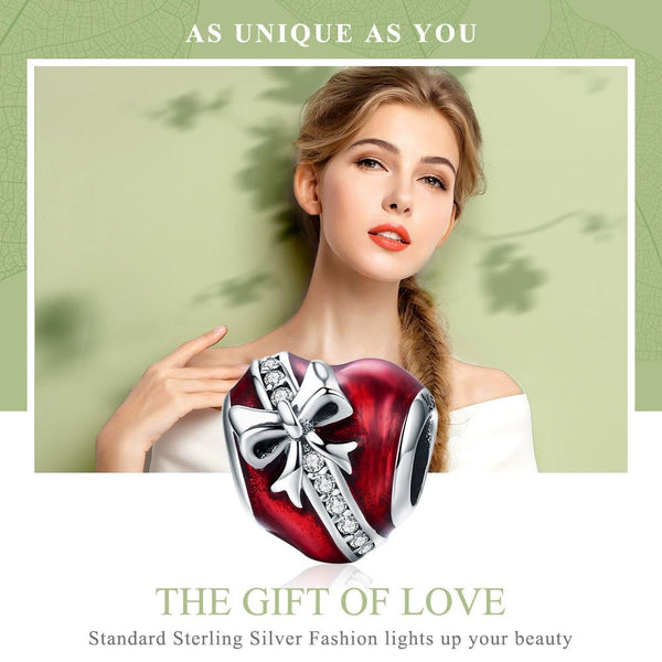 Love Heart Bow Enamel Sterling Silver Bead Charm Pendant Bracelet Necklace