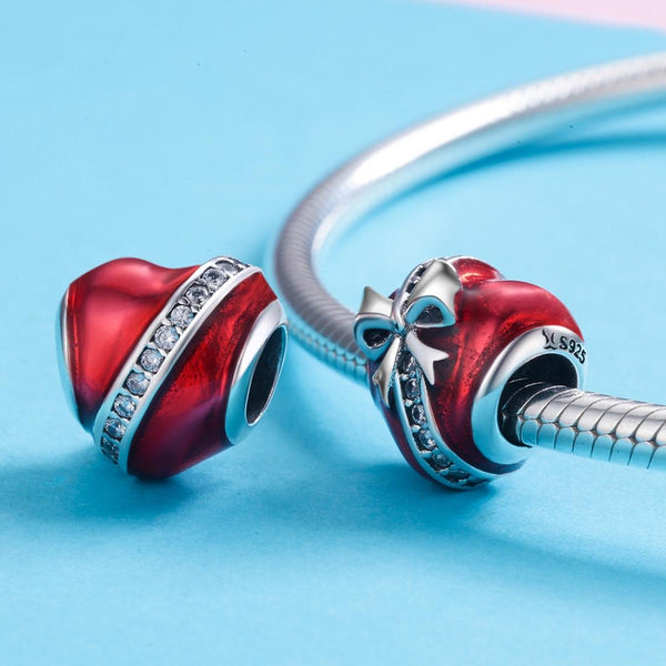 Love Heart Bow Enamel Sterling Silver Bead Charm Pendant Bracelet Necklace