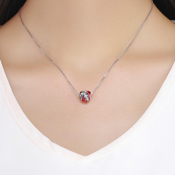 Love Heart Bow Enamel Sterling Silver Bead Charm Pendant Bracelet Necklace