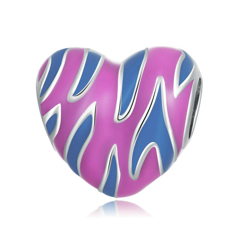 Pink Blue Enamel Heart Sterling Silver Spacer Bead Charm Bracelet Necklace