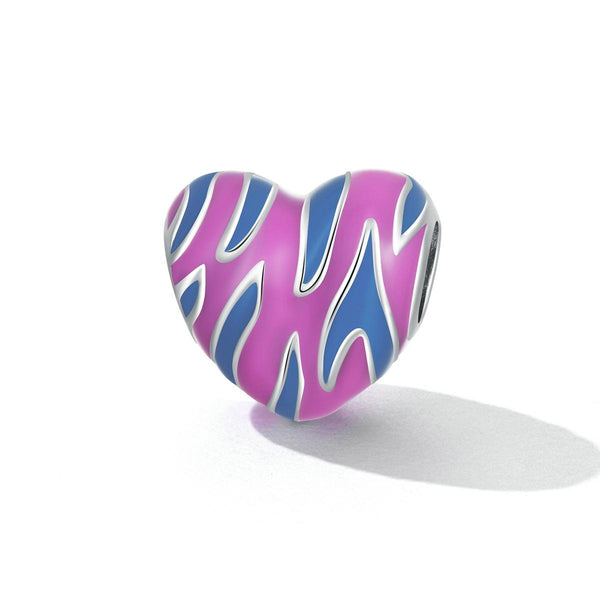Pink Blue Enamel Heart Sterling Silver Spacer Bead Charm Bracelet Necklace