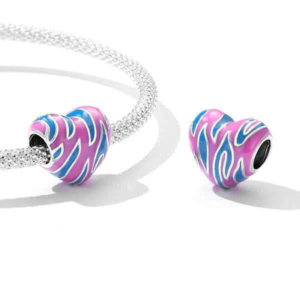 Pink Blue Enamel Heart Sterling Silver Spacer Bead Charm Bracelet Necklace