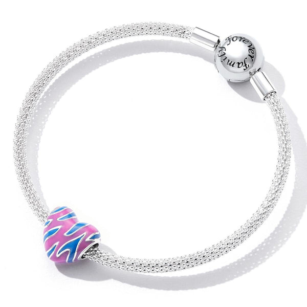 Pink Blue Enamel Heart Sterling Silver Spacer Bead Charm Bracelet Necklace