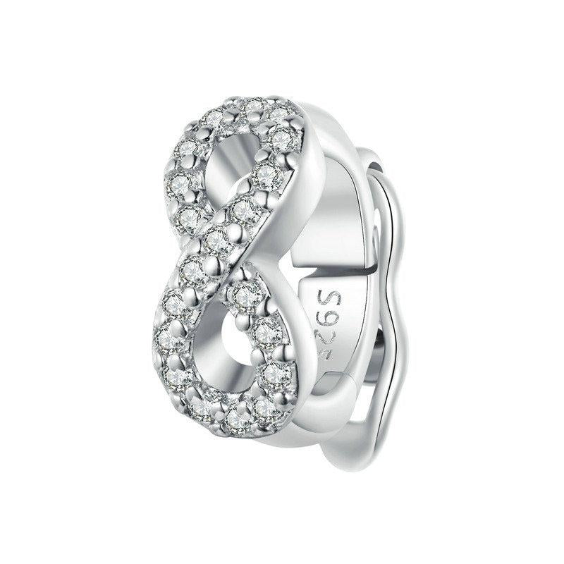 Infinity Platinum Plated Sterling Silver Crystal Zircon Buckle Spacer Bead Charm Bracelet