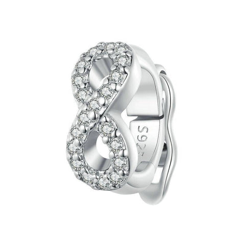 Infinity Platinum Plated Sterling Silver Crystal Zircon Buckle Spacer Bead Charm Bracelet
