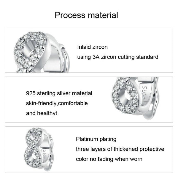 Infinity Platinum Plated Sterling Silver Crystal Zircon Buckle Spacer Bead Charm Bracelet