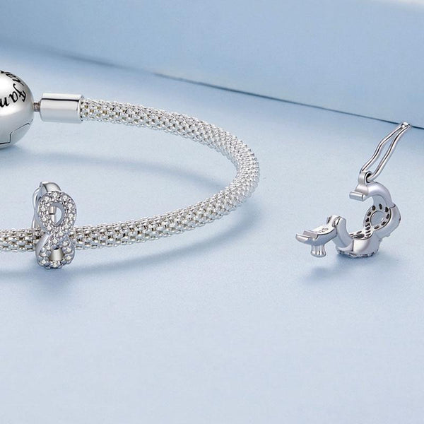 Infinity Platinum Plated Sterling Silver Crystal Zircon Buckle Spacer Bead Charm Bracelet
