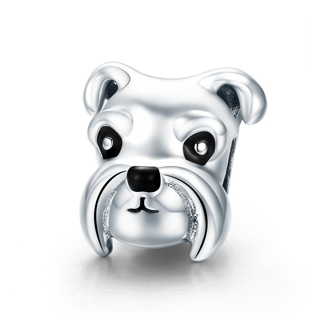 Schnauser Head Enamel Sterling Silver Bead Charm Bracelet Necklace Pendant