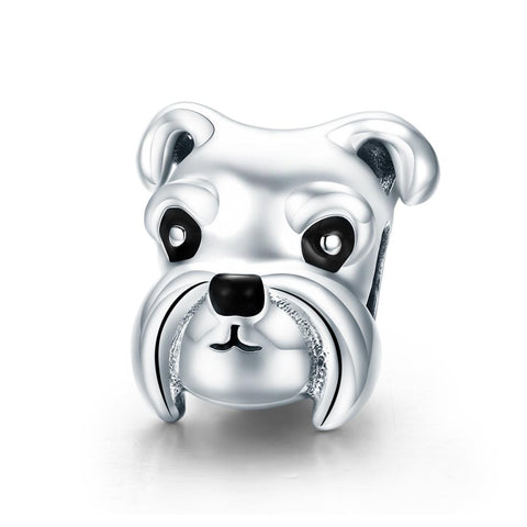 Schnauser Head Enamel Sterling Silver Bead Charm Bracelet Necklace Pendant