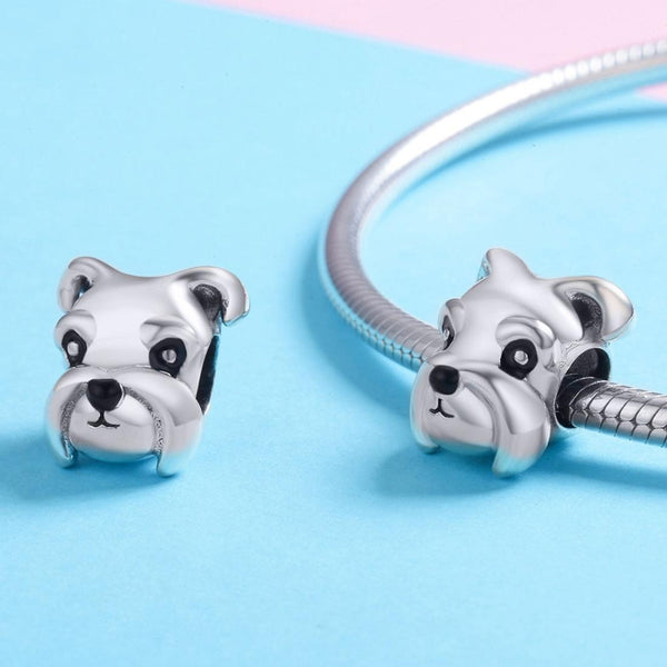 Schnauser Head Enamel Sterling Silver Bead Charm Bracelet Necklace Pendant
