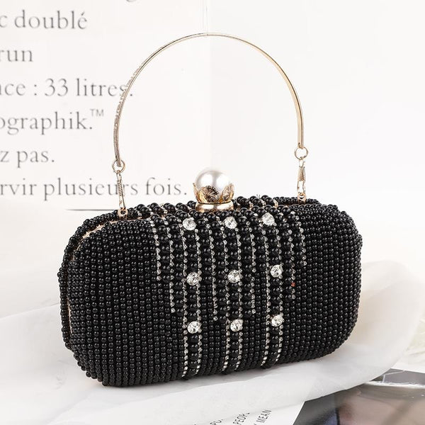 Acrylic Rhinestone Crystal Beaded Evening Clutch Shoulder Bag Chain Strap Black