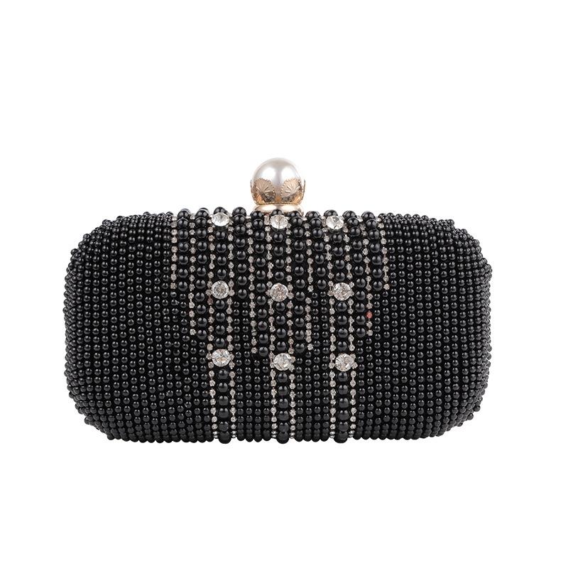 Acrylic Rhinestone Crystal Beaded Evening Clutch Shoulder Bag Chain Strap Black