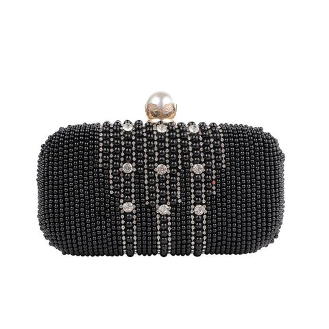 Acrylic Rhinestone Crystal Beaded Evening Clutch Shoulder Bag Chain Strap Black