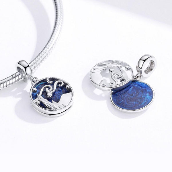 Blue Starry Sky Enamel Sterling Silver Bead Charm Bracelet Necklace
