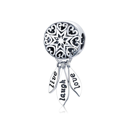 Live Laugh Love Sterling Silver Zircon CZ Bead Charm Pendant Bracelet Necklace