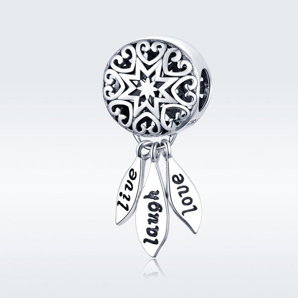Live Laugh Love Sterling Silver Zircon CZ Bead Charm Pendant Bracelet Necklace