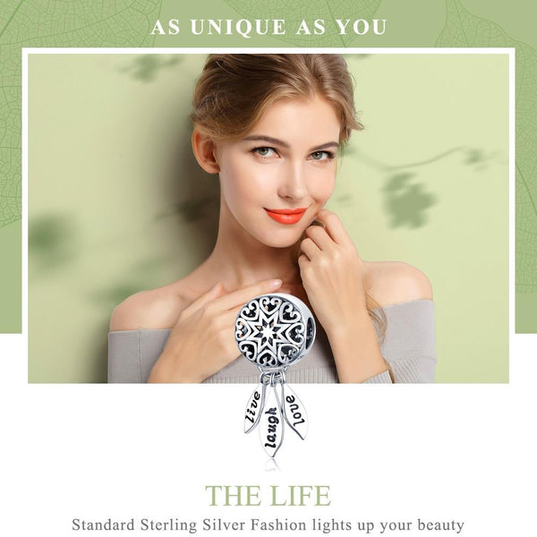Live Laugh Love Sterling Silver Zircon CZ Bead Charm Pendant Bracelet Necklace