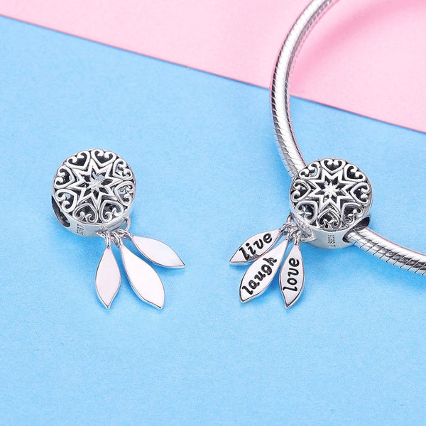 Live Laugh Love Sterling Silver Zircon CZ Bead Charm Pendant Bracelet Necklace
