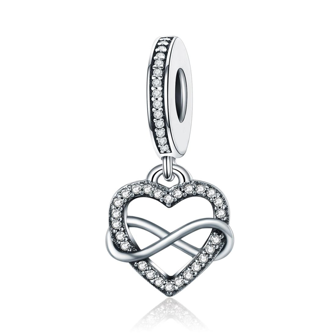 Endless Love Heart Inifinity Sterling Silver CZ Bead Charm Pendant Bracelet Necklace