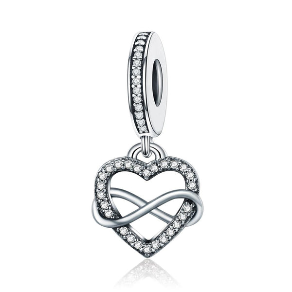Endless Love Heart Inifinity Sterling Silver CZ Bead Charm Pendant Bracelet Necklace