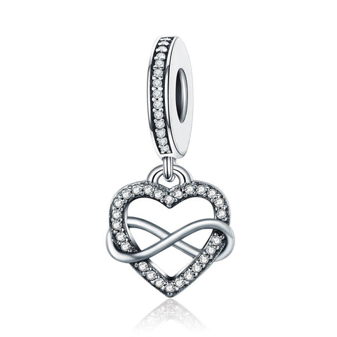 Endless Love Heart Inifinity Sterling Silver CZ Bead Charm Pendant Bracelet Necklace
