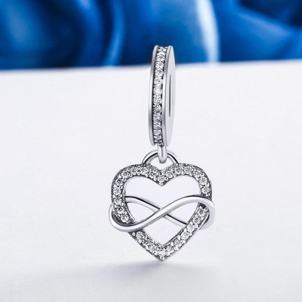 Endless Love Heart Inifinity Sterling Silver CZ Bead Charm Pendant Bracelet Necklace