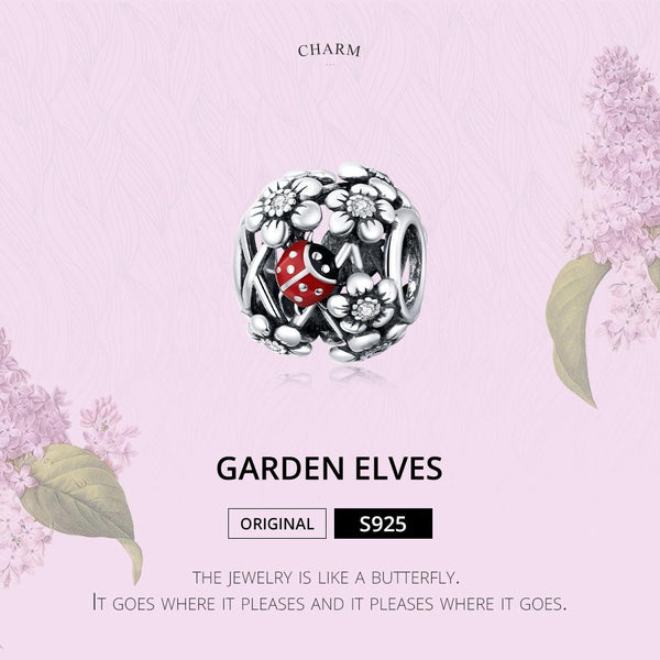 Ladybug Ladybird Flowers Sterling Silver CZ Spacer Bead Charm Bracelet Necklace
