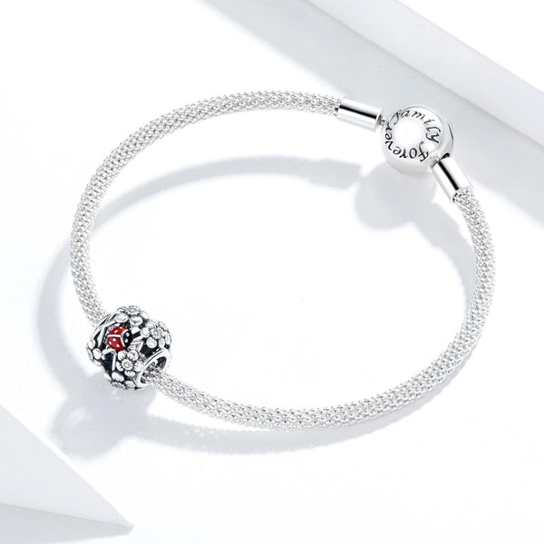 Ladybug Ladybird Flowers Sterling Silver CZ Spacer Bead Charm Bracelet Necklace