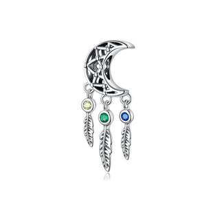 Moon Feather Dreamcatcher Sterling Silver Bead Charm Bracelet Necklace Pendant