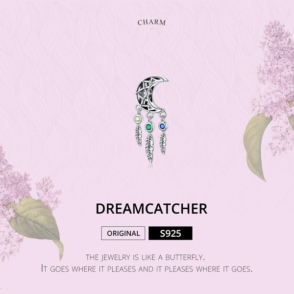 Moon Feather Dreamcatcher Sterling Silver Bead Charm Bracelet Necklace Pendant