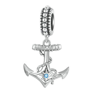 Anchor Sterling Silver Zircon CZ Bead Charm Bracelet Necklace Pendant