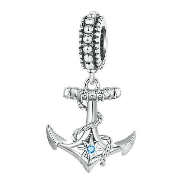 Anchor Sterling Silver Zircon CZ Bead Charm Bracelet Necklace Pendant