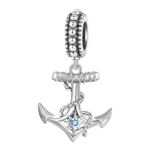 Anchor Sterling Silver Zircon CZ Bead Charm Bracelet Necklace Pendant