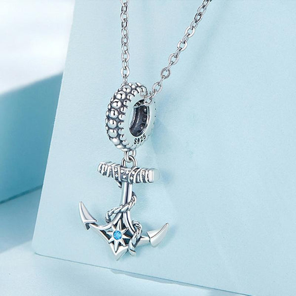 Anchor Sterling Silver Zircon CZ Bead Charm Bracelet Necklace Pendant