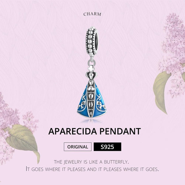 Aparecida Bllue Enamel Sterling Silver Bead Charm Pendant Bracelet Necklace