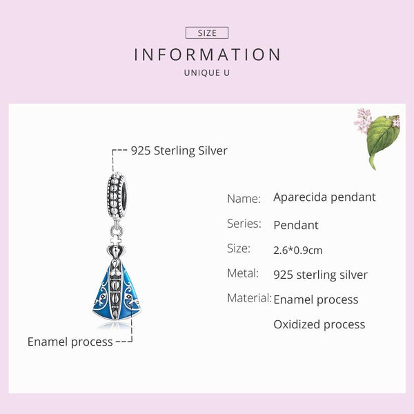 Aparecida Bllue Enamel Sterling Silver Bead Charm Pendant Bracelet Necklace