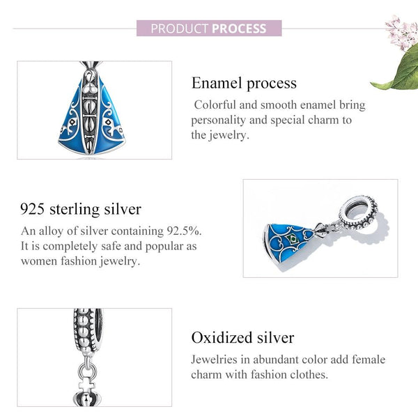 Aparecida Bllue Enamel Sterling Silver Bead Charm Pendant Bracelet Necklace