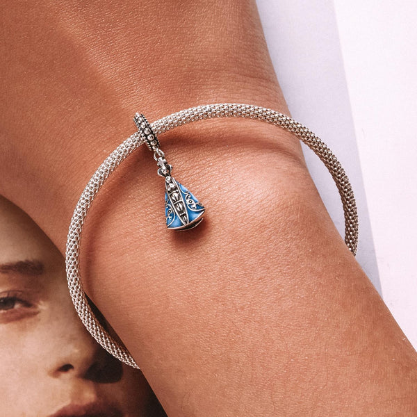 Aparecida Bllue Enamel Sterling Silver Bead Charm Pendant Bracelet Necklace