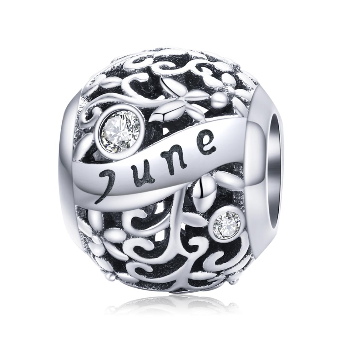 June Birthstone Sterling Silver Zircon CZ Bead Charm Bracelet Necklace