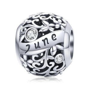 June Birthstone Sterling Silver Zircon CZ Bead Charm Bracelet Necklace