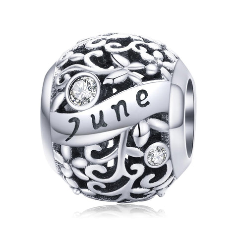 June Birthstone Sterling Silver Zircon CZ Bead Charm Bracelet Necklace