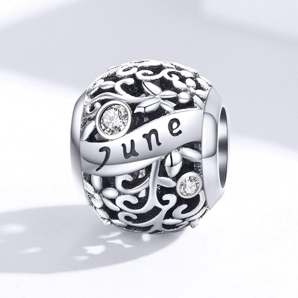 June Birthstone Sterling Silver Zircon CZ Bead Charm Bracelet Necklace
