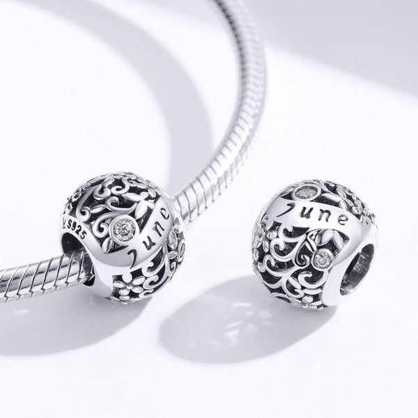 June Birthstone Sterling Silver Zircon CZ Bead Charm Bracelet Necklace