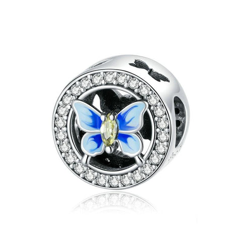 Enamel BUtterfly Sterling Silver Zircon CZ Bead Charm Pendant Bracelet Necklace