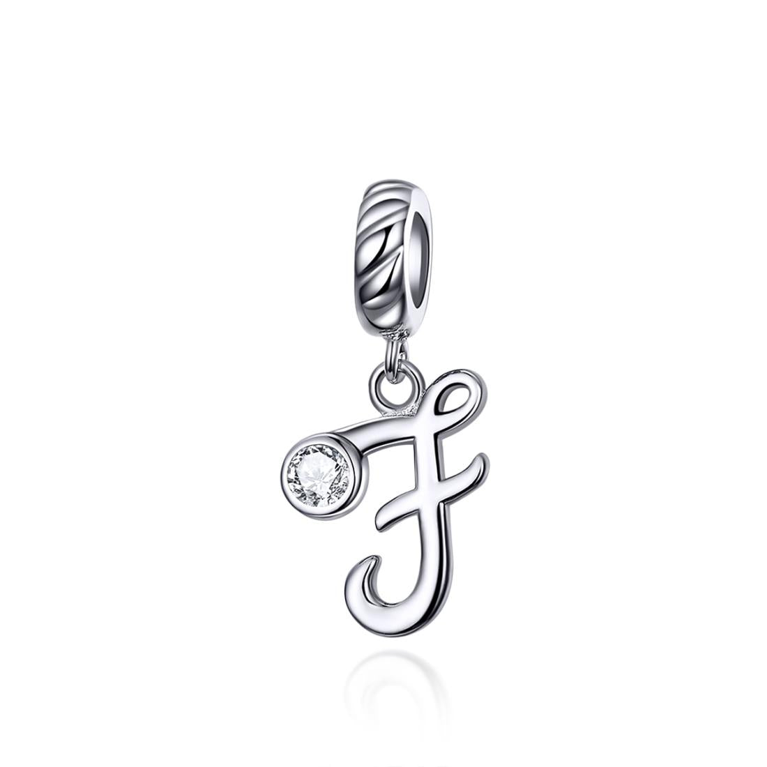 F Letter Initial Platinum Plated Sterling Silver Crystal Zircon Charm Bracelet Necklace