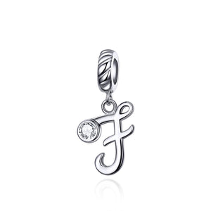 F Letter Initial Platinum Plated Sterling Silver Crystal Zircon Charm Bracelet Necklace
